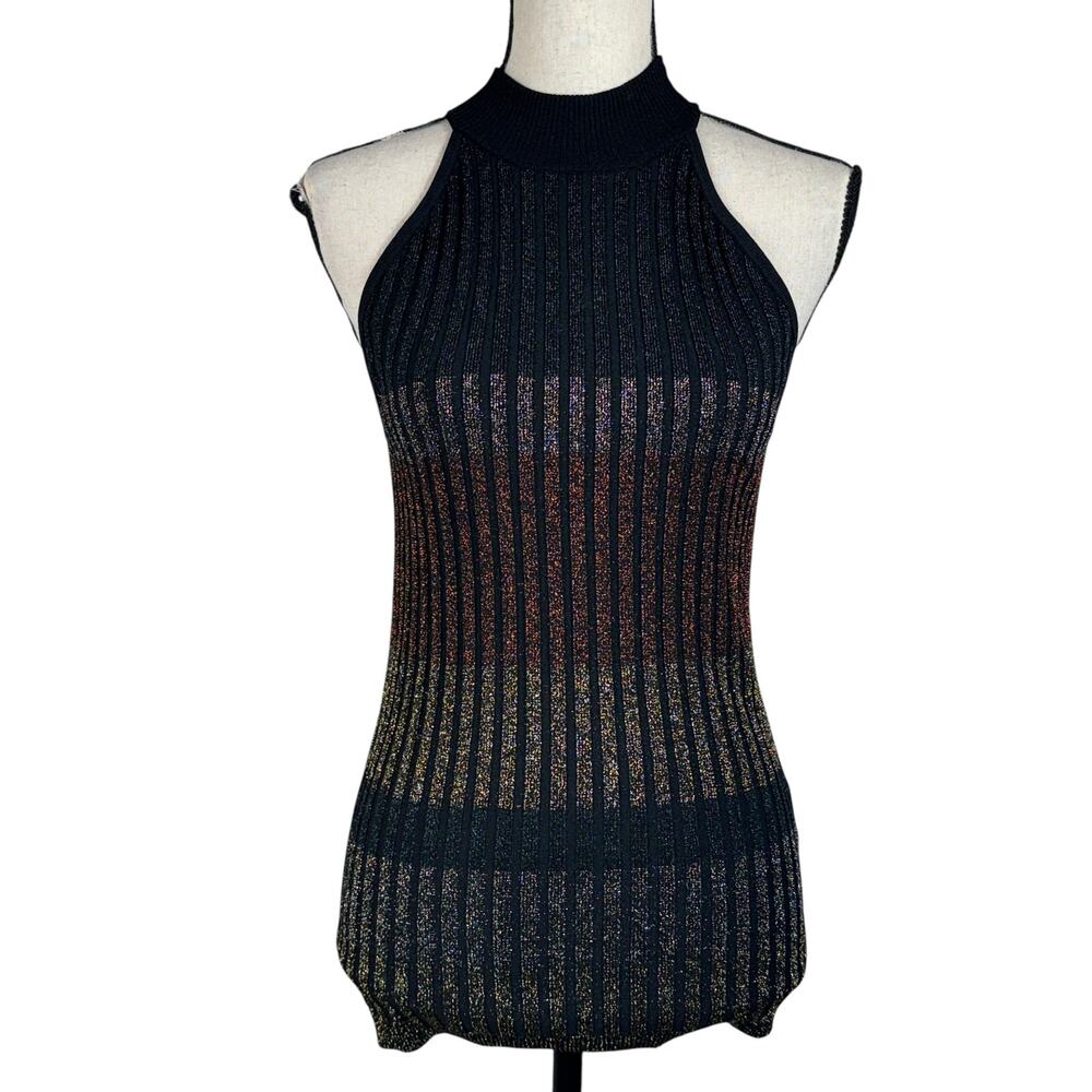 INC Large Sweater Tank Top Mock Neck Shimmery Ribbed Knit Sleeveless Shiny Multi